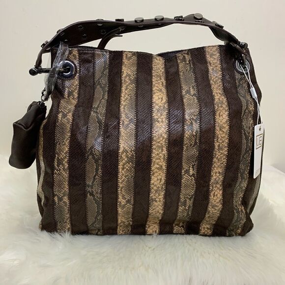 Amara Vegan Leather Snake Stripe Hobo Bag - Picture 1 of 8